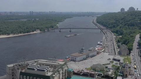 View of the river station and the Dnieper river Stock Footage 193780060