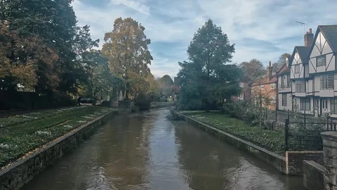 View Of River Stour And Homes In Canterbury Kent Stock Footage 255041951