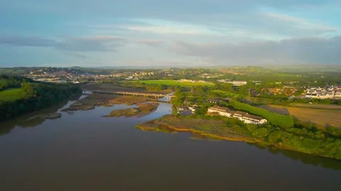 View of River Teign from a drone, Newton Abbot, Devon, England, Europe Stock Footage 162594894