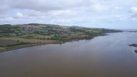 View of River Teign from a drone, Newton Abbot, Devon, England Stock-Footage 163023226