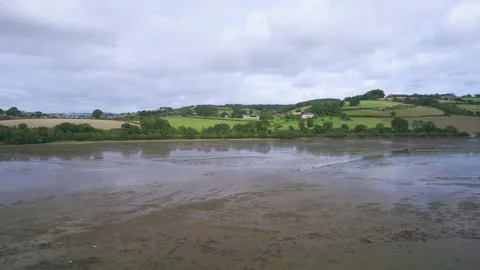 View of River Teign from a drone, Newton Abbot, Devon, England Stock-Footage 163610557
