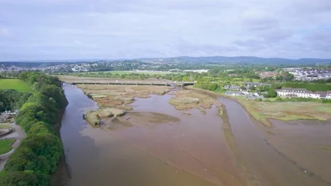 View of River Teign from a drone, Newton Abbot, Devon, England Stock-Footage 163655532