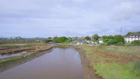 View of River Teign from a drone, Newton Abbot, Devon, England Stock-Footage 163655965