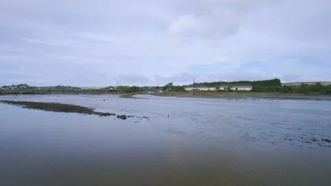 View of River Teign from a drone, Newton Abbot, Devon, England Stock Footage 163671612
