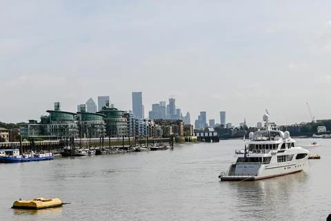 View of River Thames  and Canary Wharf Stock Photos