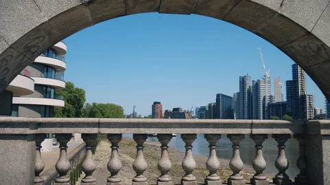 View of the river Thames from an arch. London. Stock Footage 89975416