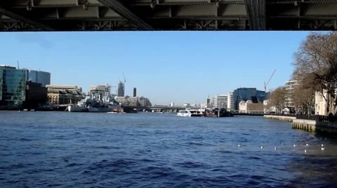 View of the river Thames looking under Tower Bridge in London United Kingdom Video stock 47189212