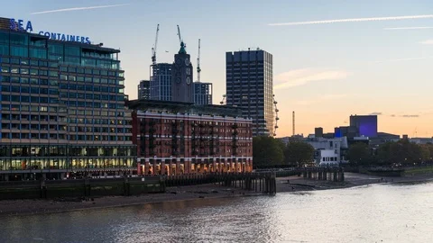 View of the River Thames with the Oxo Tower, London Eye and the Royal Festival Stock Footage 105167248