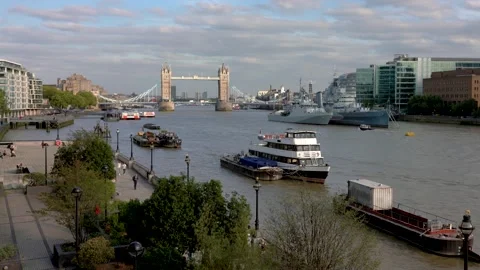View of the River Thames riverside walk Stock Footage 149382719