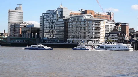 View from River Thames with small boats. Stock Footage 93838224