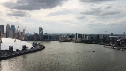 View of the River Thames towards Canary Wharf and the O2 Stock Footage 113275939