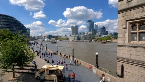 View of the River Thames from Tower Bridge Stock Footage 108553348