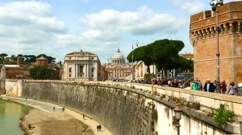 View on the river Tiber and the Vatican Stock Footage 52233719