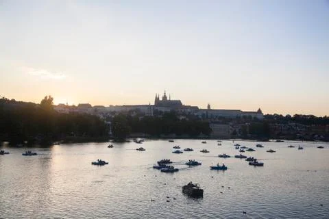 A view of River Vltava at sunset Stock Photos
