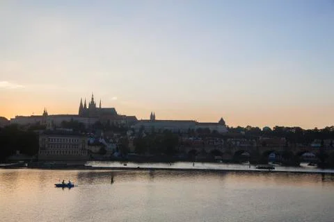 A view of River Vltava at sunset Stock Photos