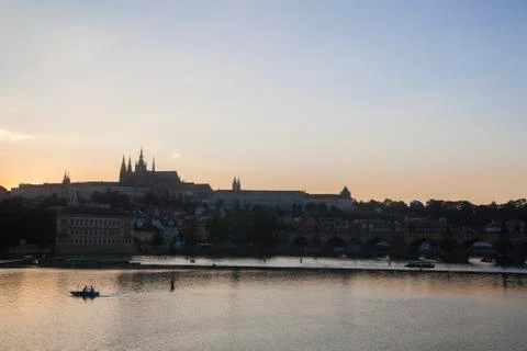 A view of River Vltava at sunset Stock Photos