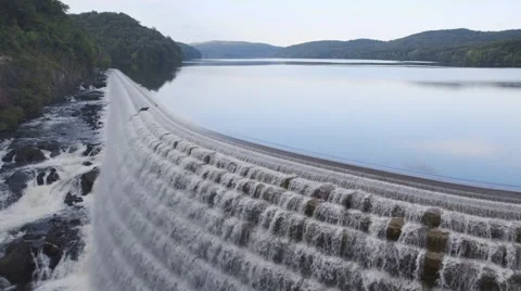 View of river water flowing from dam Stock Footage 61134087