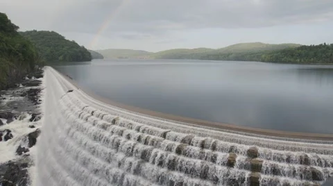 View of river water flowing from dam Stock Footage 61134090