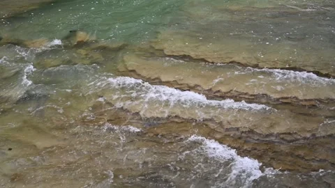 View of the river with a waterfall and rapids with blue water Stock Footage 303606053