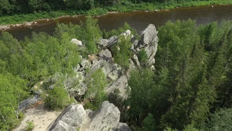 View of river, which is rapidly flowing in channel Stock Footage 120244584