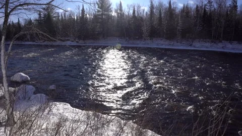 View of a river in winter in Canada Stock Footage 146873594