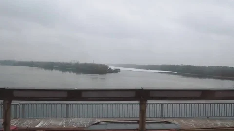 View of river in winter. Long handheld shot. Inside the metro. Stock Footage
