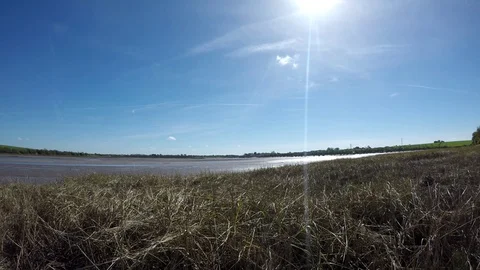 View of the river Wyre, Stanah. Wyre Estuary Country Park, May 2017 Stock Footage 77864962