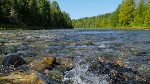 View on riverbed at low point Stock Footage 73325495