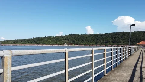 View of river,mangroves and jetty Stock Footage 101085594