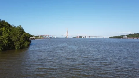 View of river,mangroves and under construction bridge Stock Footage 101082114
