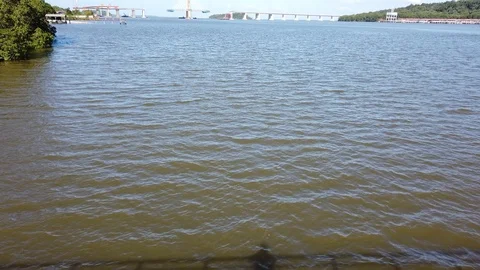 View of river,mangroves and under construction bridge Stock Footage 101083298