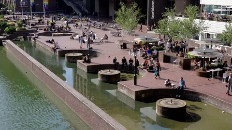 View of the riverside area at the Barbican Stock Footage 112666448