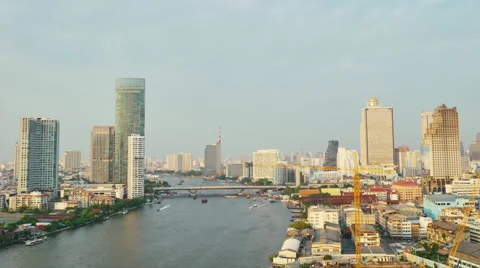 View of the riverside in Bangkok in the dusk Stock Footage 66072347