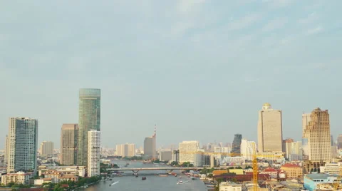View of the riverside in Bangkok in the dusk Stock Footage 67503547