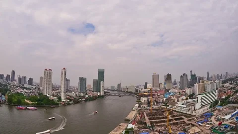 View of the riverside in Bangkok at night Stock Footage