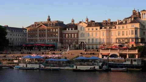 View of the riverside at Richmond-Upon-Thames during sunset Stock Footage 211786409