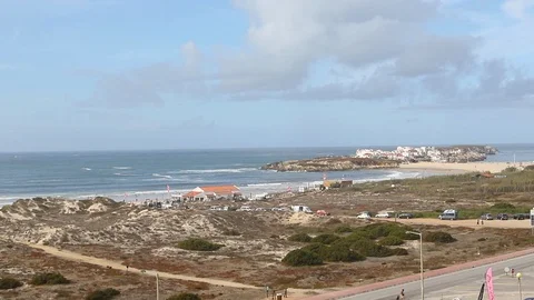 View on road and Atlantic ocean in Peniche, Baleal, Portugal Stock-Footage 125466703