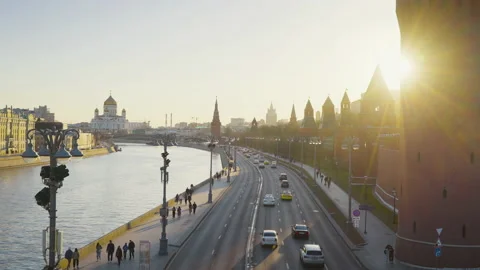 View of the road and the Kremlin palace, Moscow, Russia Stock Footage 155998341