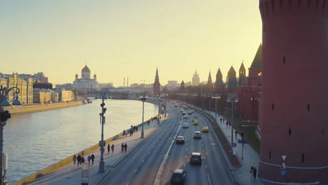 View of the road and the Kremlin palace, Moscow, Russia Stock Footage 164949360