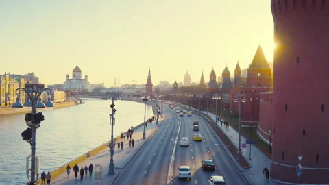 View of the road and the Kremlin palace, Moscow, Russia Stock Footage 219677073