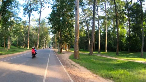 View of road to Angkor Thom at Siem Reap, Cambodia Stock Footage 108154435
