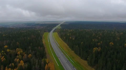 View on the road to the bridge. Autumn Stock Footage 68796590