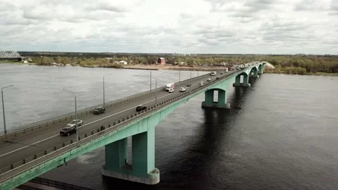 View of the road bridge over the river Stock Footage 163837842