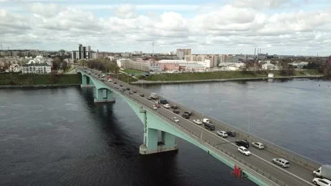 View of the road bridge over the river Stock Footage 163879558
