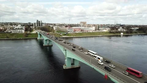 View of the road bridge over the river Stock Footage 163879586