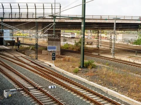 View of the road bridge passing over the railway Stock Photos