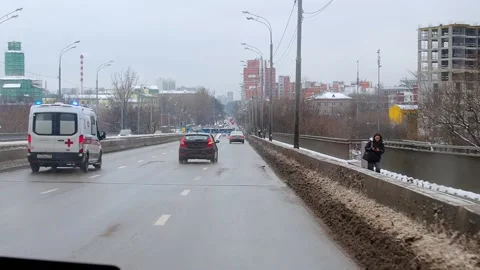 View of the road from the bus driver's cab. Stock Footage 226631282