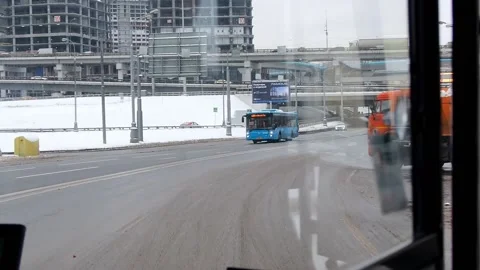 View of the road from the bus driver's cab. Stock Footage 226631311