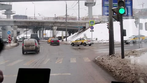 View of the road from the bus driver's cab. Stock Footage 226632949