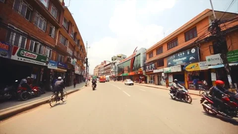 View of the road from the bus window driving to newar town Bhaktapur. Nepal Stock Footage 73607901